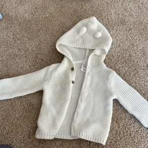 Carters white bear ear knit cardigan